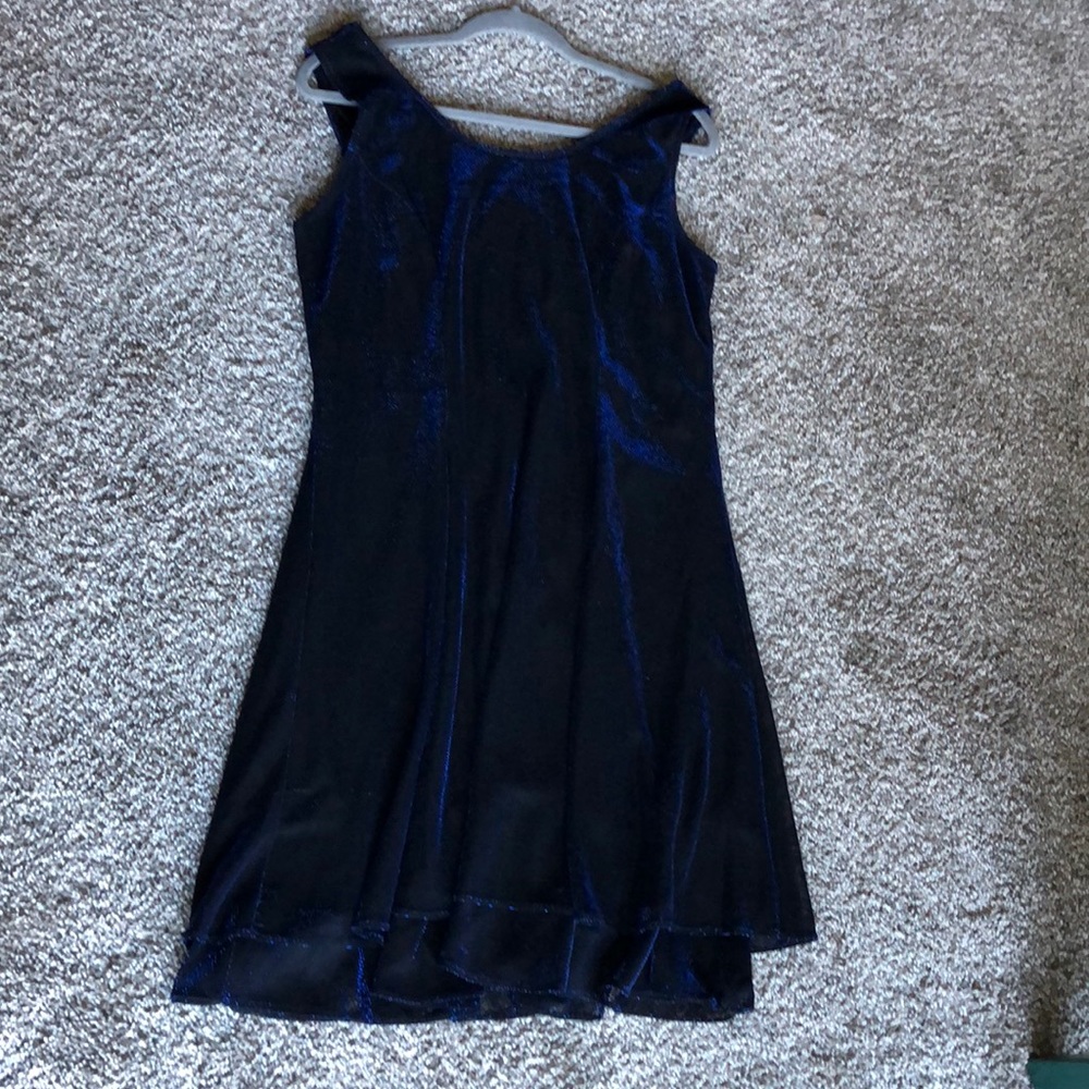 Blue glitter dress. Layered hem lined
